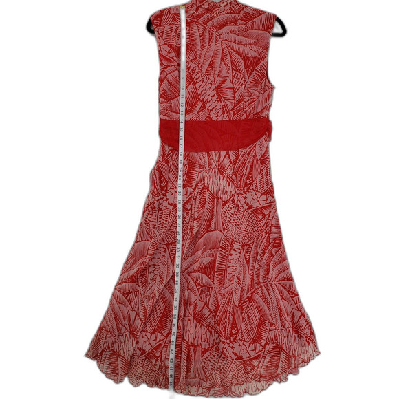 Jonathan Martin Dress Womens 10 Silk Sleeveless Fit Flare Palm Leaf Tie Waist - Picture 4 of 9